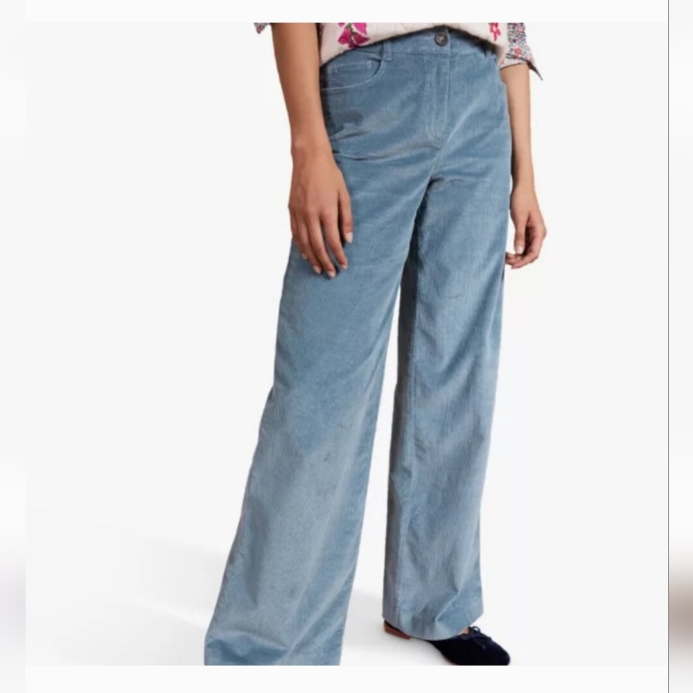 BODEN ALEXIA CORDUROY PANTS AIRFORCE SMOKEY BLUE 5 POCKET WOMEN SIZE 6R WIDE LEG